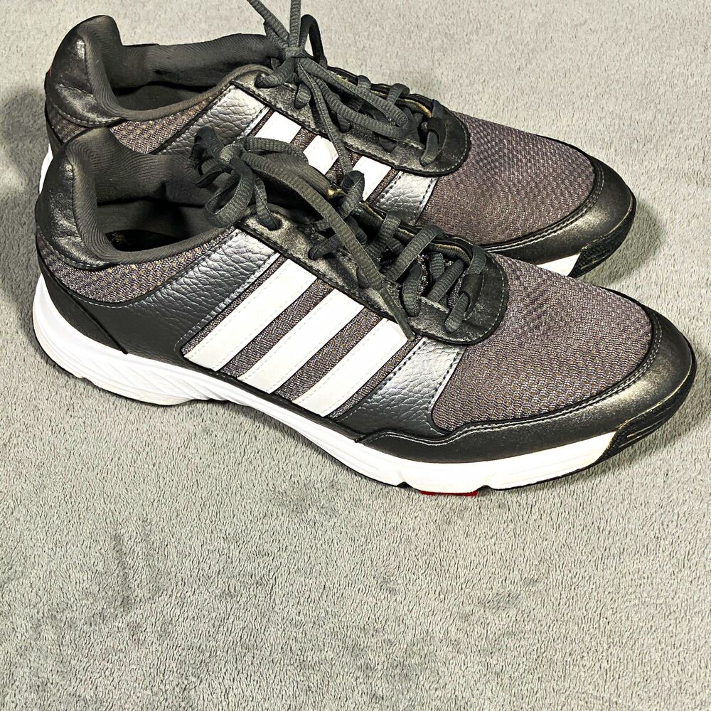 adidas Men's Spiked Golf Shoes Black/White/Red Lace-Up Low Top Sneaker